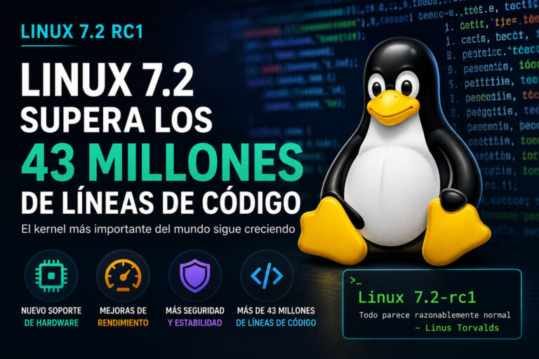 Linux 7.2 supera los 43 millones de líneas de código: el kernel más importante del mundo sigue creciendo