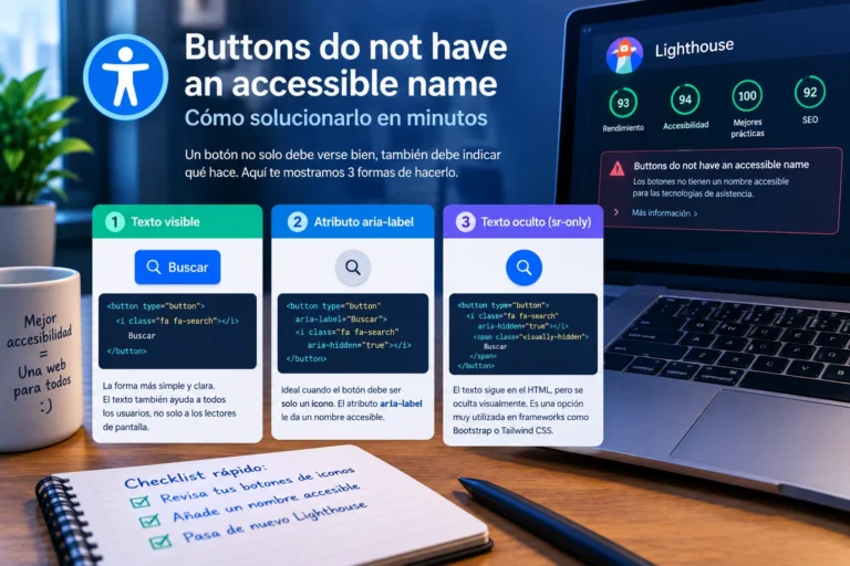 “Buttons do not have an accessible name”: cómo solucionar este error de Lighthouse